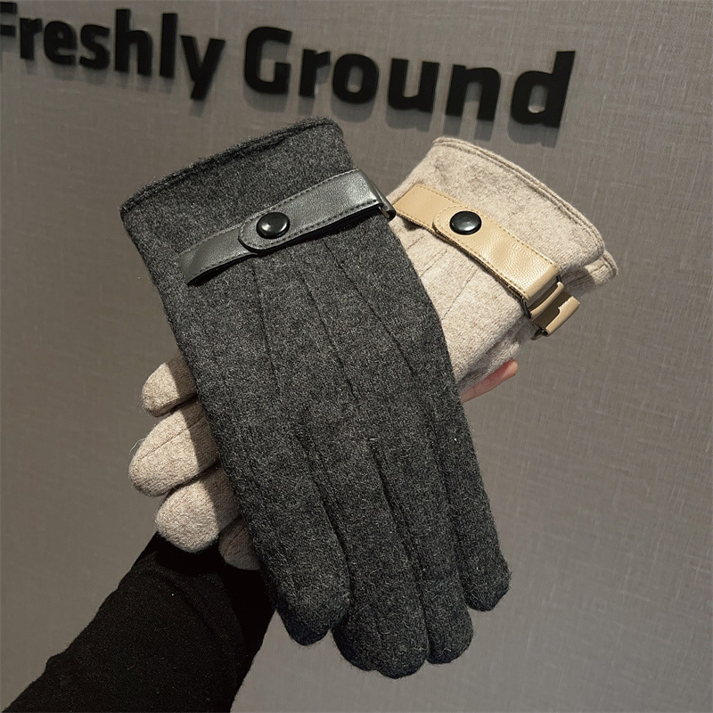 Wool Glove Lined - ถุงมือผู้ชาย ผ้าขนสัตว์ บุขนแกะ หน้าจอสัมผัส ฤดูหนาว ธุรกิจ