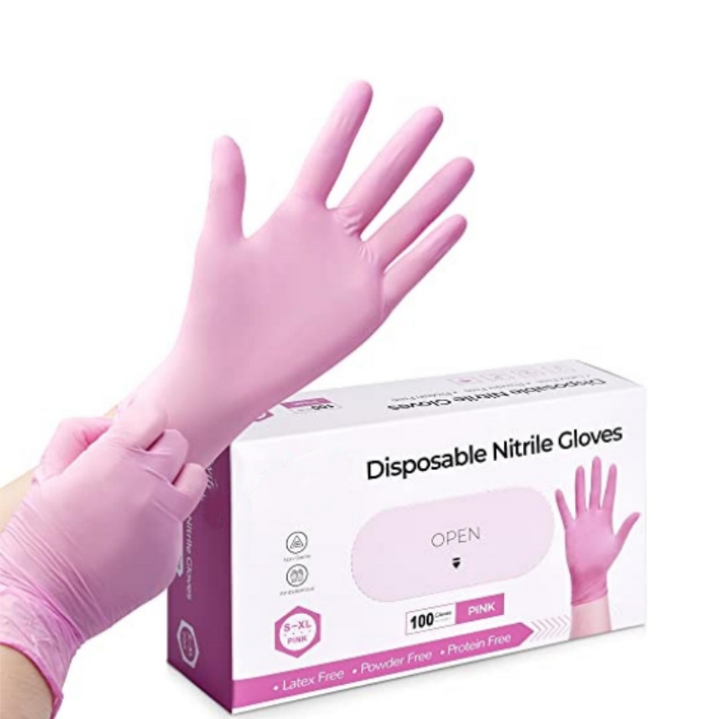 Latex Disposable Glove - ถุงมือไนไตรล์สีชมพูแบบใช้แล้วทิ้งสำหรับทำความสะอาดในครัวเรือน ทำสวน ล้างจาน ปราศจากน้ำยาง ใช้ในร้านทำเล็บ ร้านสัก