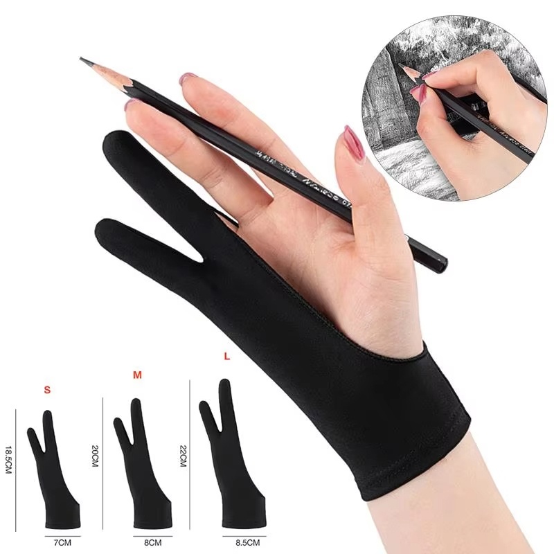 Touchscreen Glove Capacitive - S/M/L ถุงมือวาดภาพสองนิ้วป้องกันการสัมผัสป้องกันการเปรอะเปื้อนสำหรับไอแพด คาปาซิทีฟ ดิจิตอล บอร์ดหน้าจอสัมผัสอุปกรณ์ศิลปะการวาดภาพสีน้ำมัน