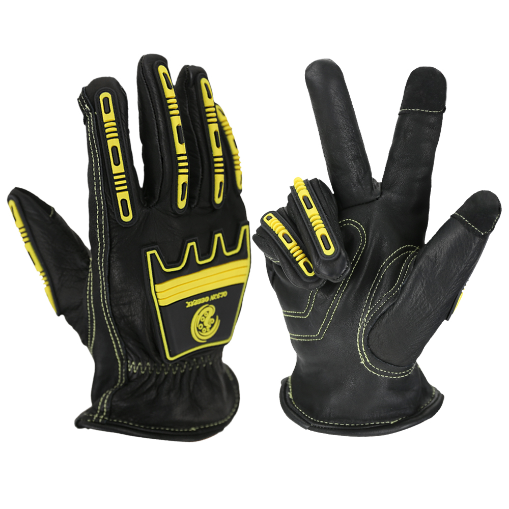 Work Glove Impact - Impact ถุงมือหนังฤดูหนาวสีดำความปลอดภัย DRIVER รถจักรยานยนต์ Heavy Duty