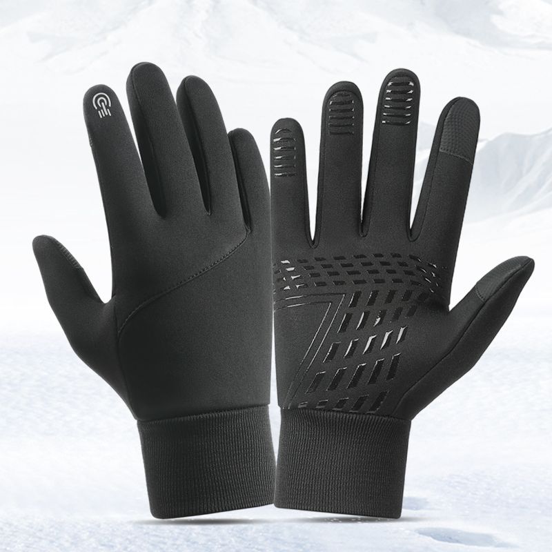 Ski Glove Waterproof - ถุงมือปั่นจักรยานสำหรับผู้ชายผู้หญิงขี่มอเตอร์ไซค์ฤดูใบไม้ร่วงฤดูหนาวถุงมือแคมป์ปิ้งที่อบอุ่นสกีกำมะหยี่กันน้ำหน้าจอสัมผัสกันลื่น