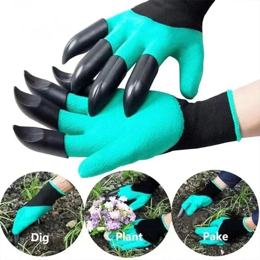 Gardening Glove Waterproof - 1 คู่ถุงมือทำสวนพร้อมกรงเล็บ ถุงมือทำงานกันน้ำ ระบายอากาศได้ สำหรับขุดปลูก ทำสวน
