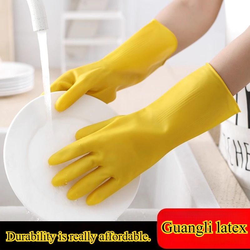 Dish Glove Rubber - 3 คู่ถุงมือในครัวเรือนในครัวเรือนหญิงห้องครัวทําความสะอาดจานแปรงชามยาง Latex กันน้ําและทนทาน