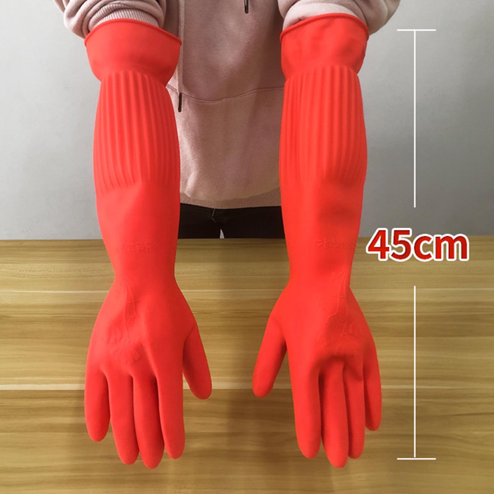 Dish Glove Rubber - 1 คู่ยืดหยุ่นสบายยางทําความสะอาดถุงมือสีแดงล้างจานยาวบ้านห้องน้ําทําความสะอาดอุปกรณ์ครัว