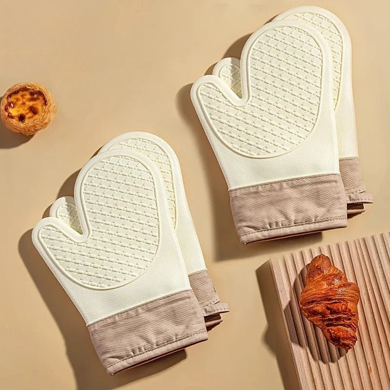 Oven Mitt Silicone - ถุงมือซิลิโคนทนความร้อน 1 ชิ้น - ถุงมือครัวแบบสองชั้นพร้อมด้ามจับกันลื่นสำหรับป้องกันเตาอบไมโครเวฟ