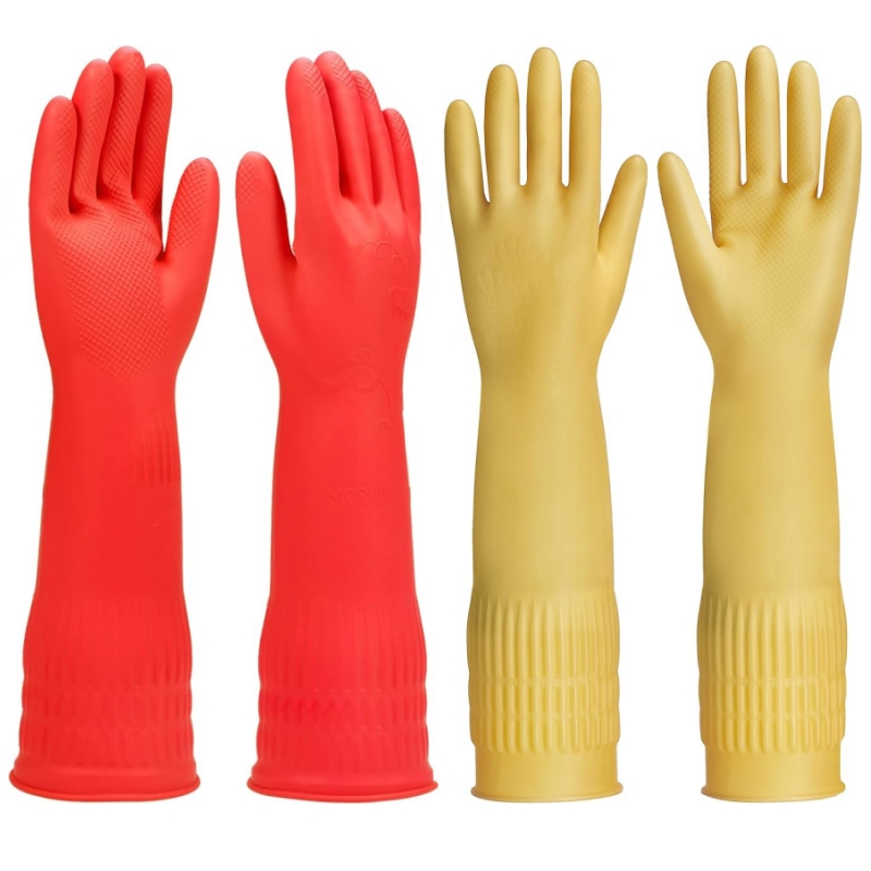 Dish Glove Rubber - ถุงมือยางทำความสะอาดแบบยาวพิเศษ 45 ซม. กันลื่น ใช้ซ้ำได้ อุปกรณ์ล้างจานในครัวเรือน