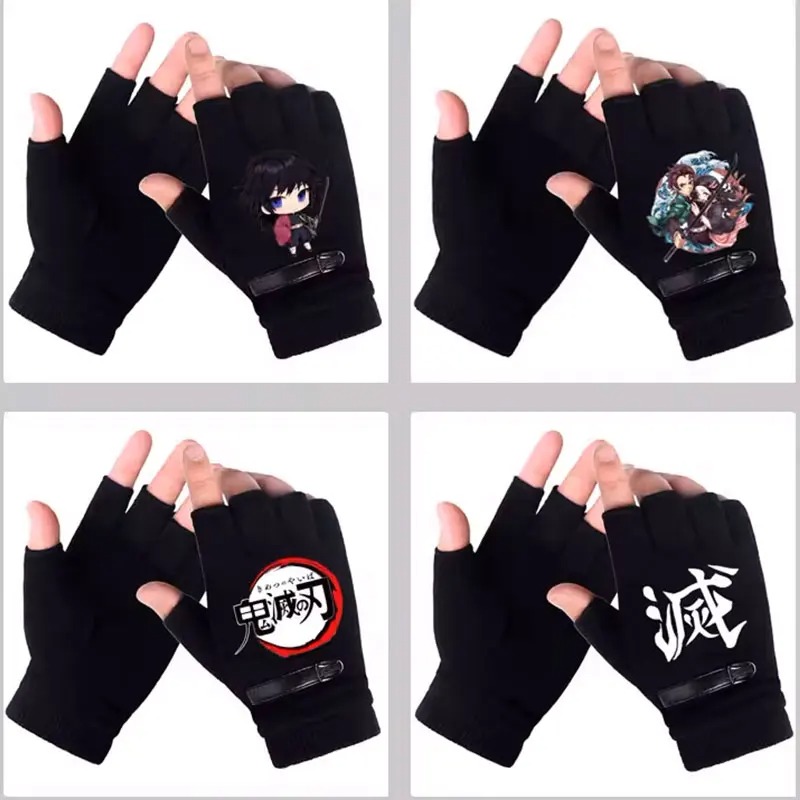 Fingerless Glove Knit - ถุงมืออนิเมะดาบพิฆาตอสูร แบบครึ่งนิ้ว สำหรับนักเรียน รุ่นใหม่ ฤดูหนาว สำหรับผู้ชายและผู้หญิง