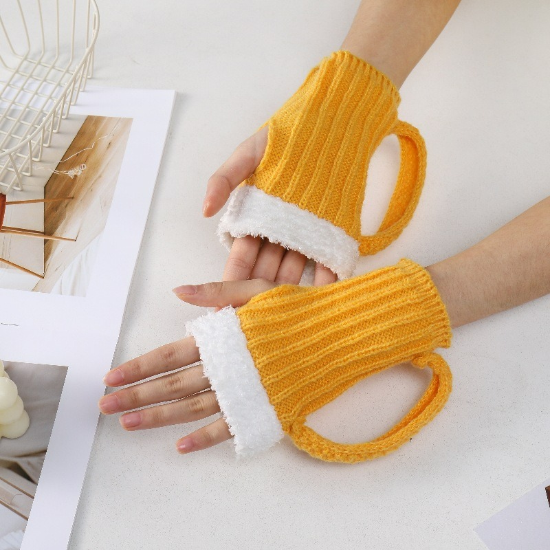 Winter Glove Insulated - ถุงมือกันหนาวแบบมีสีสัน 1 คู่ - ถุงมือครึ่งนิ้วทรงแก้วเบียร์สำหรับฤดูใบไม้ร่วงและฤดูหนาว เหมาะสำหรับทั้งชายและหญิง