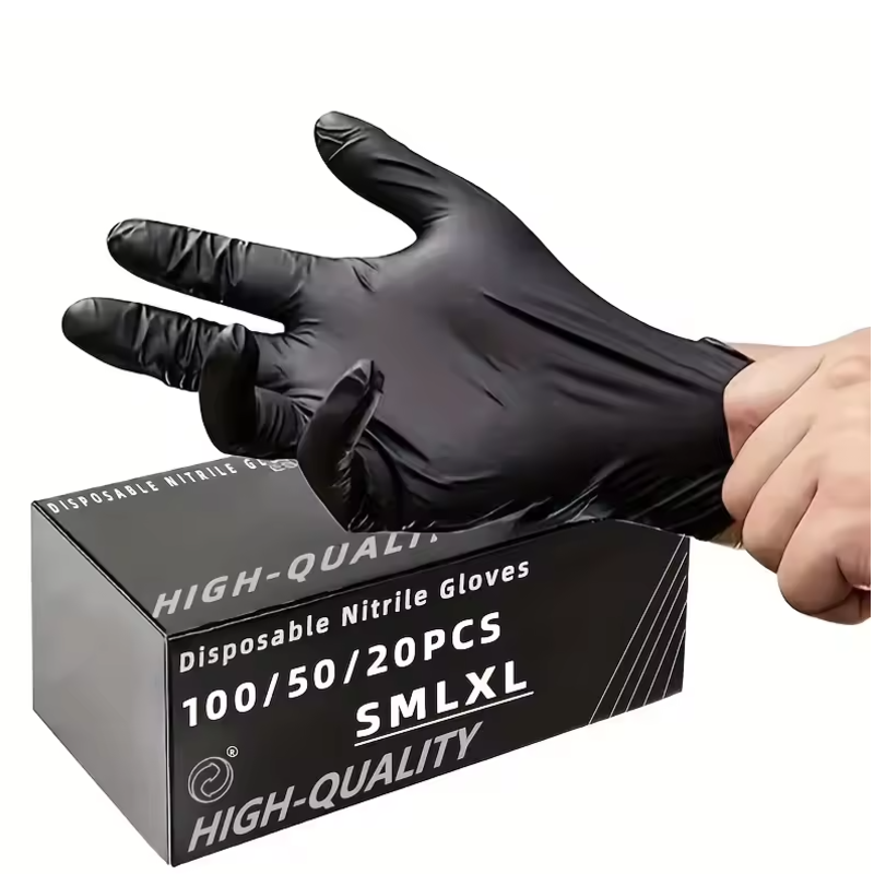 Nitrile Mechanic Glove - 100/50/20PCS ถุงมือไนไตรล์สีดําหนาถุงมือทิ้งสําหรับทําความสะอาด Hairdressing กันน้ําล้างจานถุงมือสัก