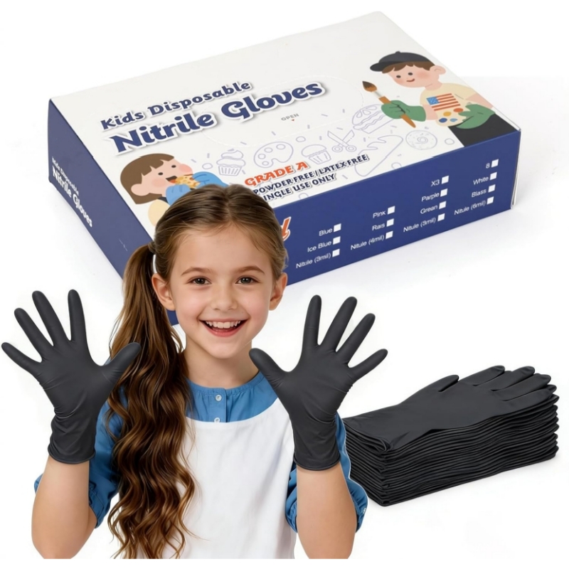 Nitrile Mechanic Glove - ถุงมือไนไตรล์สีดำสำหรับเด็ก 4-12 ปี 3.5 มิล ปราศจากน้ำยาง