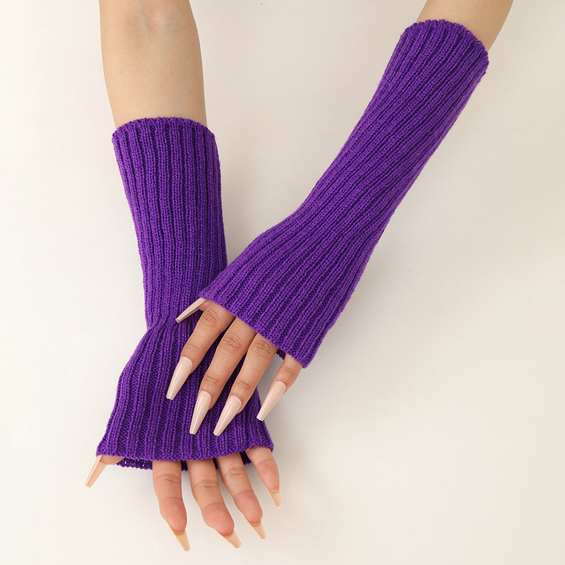 Fingerless Glove Knit - สาวสีสันอบอุ่นถักแขนแขนนุ่มยืดสบายๆยาว Fingerless ถุงมือ Lolita ตกแต่ง Mitten