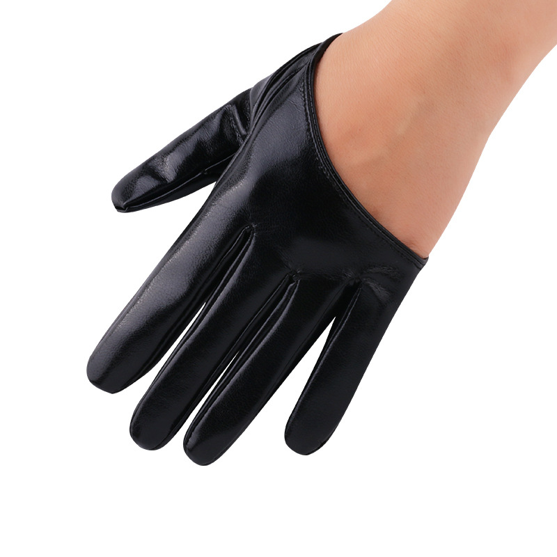 Leather Driving Glove - 1 คู่แฟชั่นผู้หญิงแน่นถุงมือเต็มนิ้วเทียม PU หนังเซ็กซี่ครึ่งปาล์มถุงมือพรรคสีดําสั้น Mittens