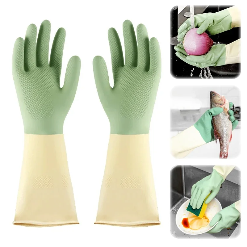 Dish Glove Rubber - ถุงมือครัวแบบหนา ถุงมือล้างจาน ทนต่อการสึกหรอ เหมาะสำหรับล้างจาน ทำความสะอาด และถุงมือยางในครัวเรือน