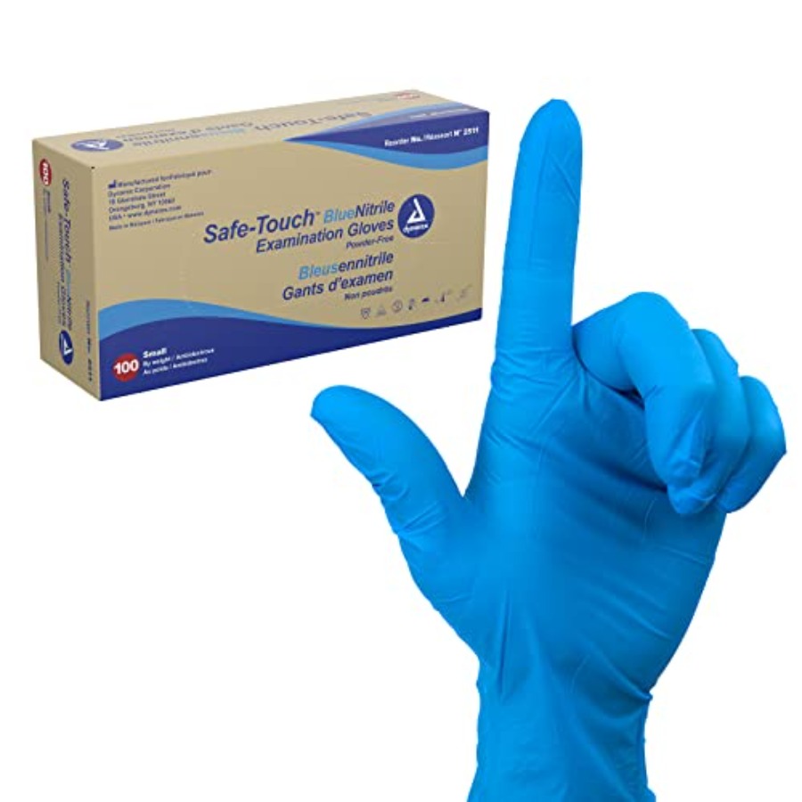 Exam Glove Nitrile - ถุงมือไนไตรล์แบบใช้แล้วทิ้ง Safe-Touch ปราศจากแป้ง ปราศจากน้ำยาง ใช้งานกับหน้าจอสัมผัสได้ สีฟ้า