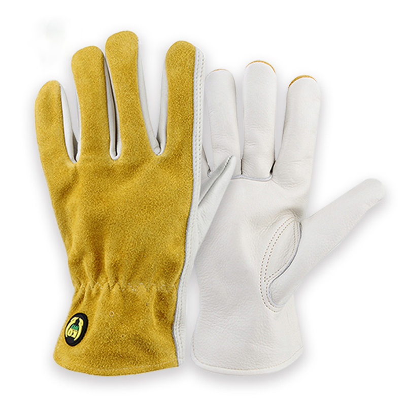 Leather Driving Glove - หนังถุงมือเซฟตี้สวนช่างไม้ถุงมือ Breathable Thorn Proof รถบรรทุกขับรถสำหรับบุรุษและสตรี,สีขาวสีเหลือง