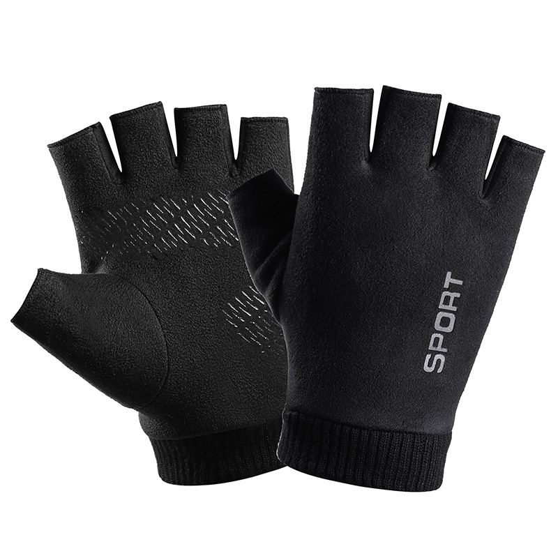 Leather Driving Glove - ผู้ชายหนังหนังนิ่มฤดูหนาว Plush หนาครึ่ง Finger Touch Screen