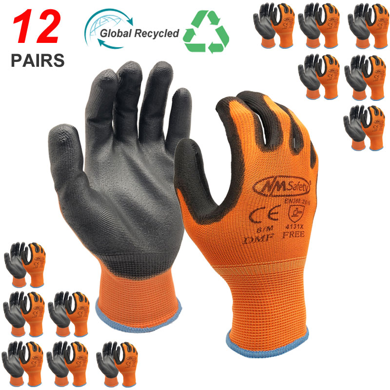 Nitrile Mechanic Glove - ถุงมือนิรภัยนิรภัยถุงมือยางไนไตรล์มี12คู่สำหรับทำงานในระดับมืออาชีพผลิตจากยาง PU เคลือบฝ่ามือ