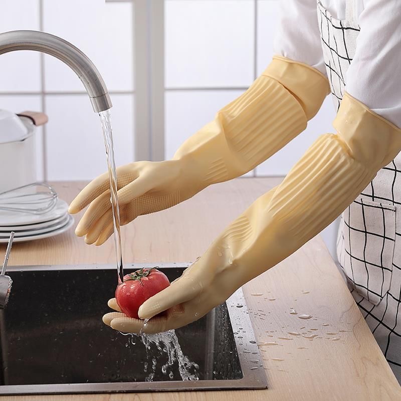 Dish Glove Rubber - ยาวReusableยางล้างจานถุงมือลื่นถุงมือทําความสะอาดในครัวเรือนห้องครัวงานบ้านจานรถยนต์สวนถุงมือทํางาน