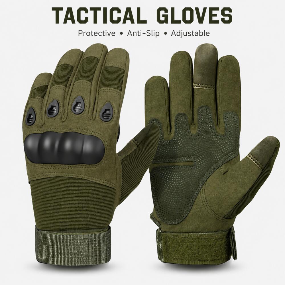 Motorcycle Glove Knuckle - ถุงมือยุทธวิธีแบบเต็มนิ้ว พร้อมสนับสนุนข้อนิ้วแบบแข็ง ป้องกันการลื่น ปรับขนาดได้ เหมาะสำหรับขี่มอเตอร์ไซค์กลางแจ้ง