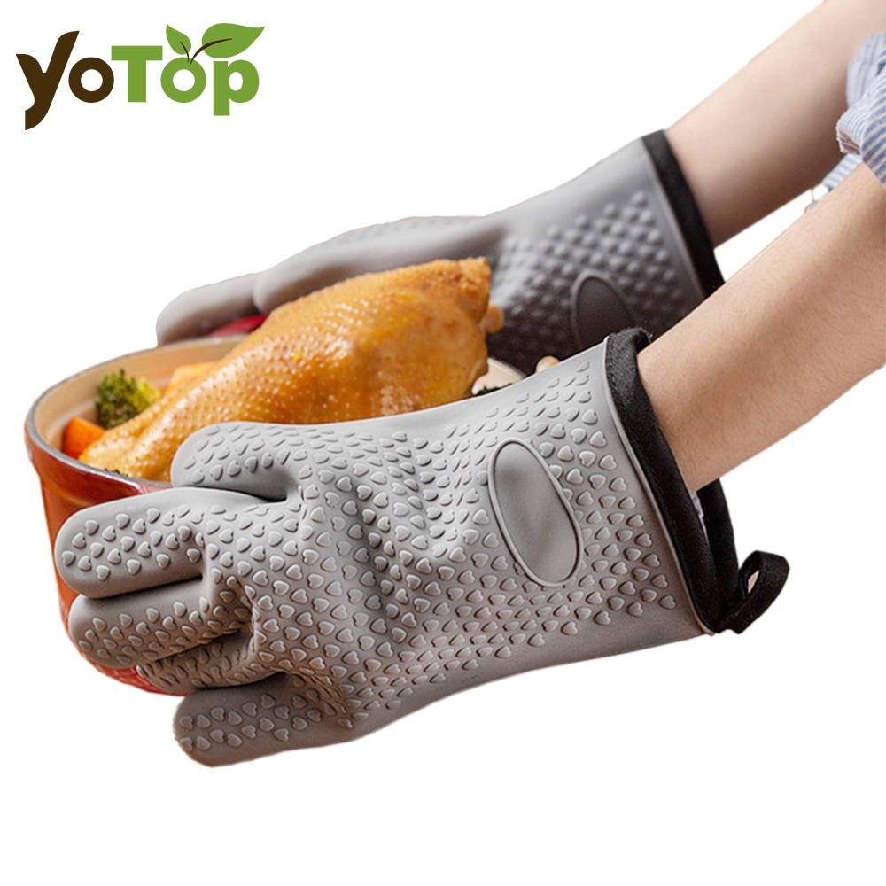 Oven Mitt Silicone - ถุงมือซิลิโคนทนความร้อนเตาอบไมโครเวฟถุงมืออบครัว Anti-scald Anti-SLIP ซิลิโคน BBQ ฉนวนกันความร้อน