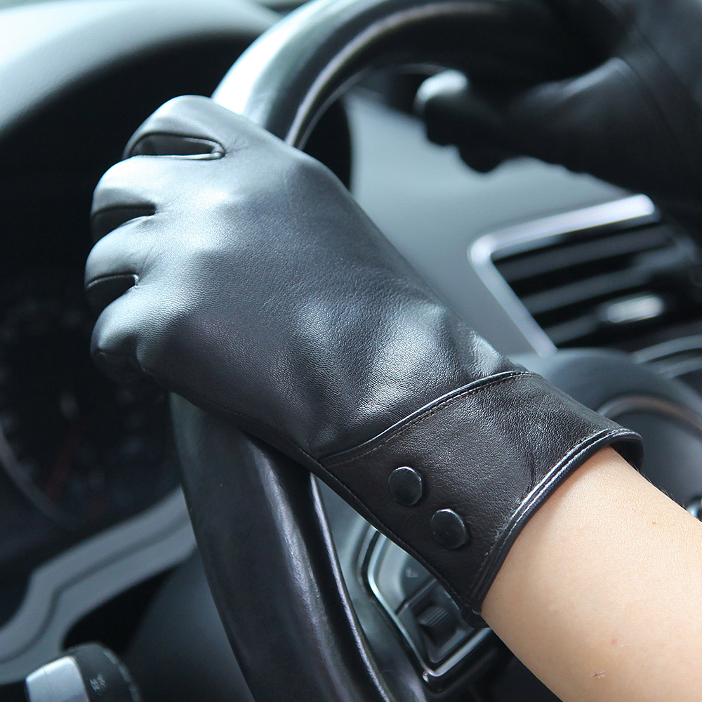 แฟชั่นถุงมือหนังแท้สีดําหญิงฤด - Wool Glove Lined บทวิจารณ์และราคา