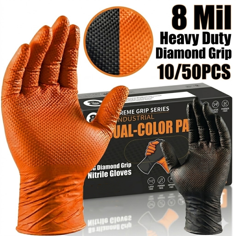 ถุงมือไนไตรล์สีส้มแบบหนา 8 มิล - Nitrile Mechanic Glove บทวิจารณ์และราคา