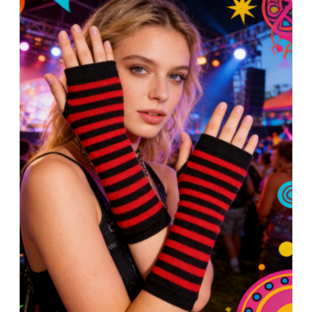PESENAR ถุงมือไร้นิ้วลายทางสีแ - Fingerless Glove Knit บทวิจารณ์และราคา
