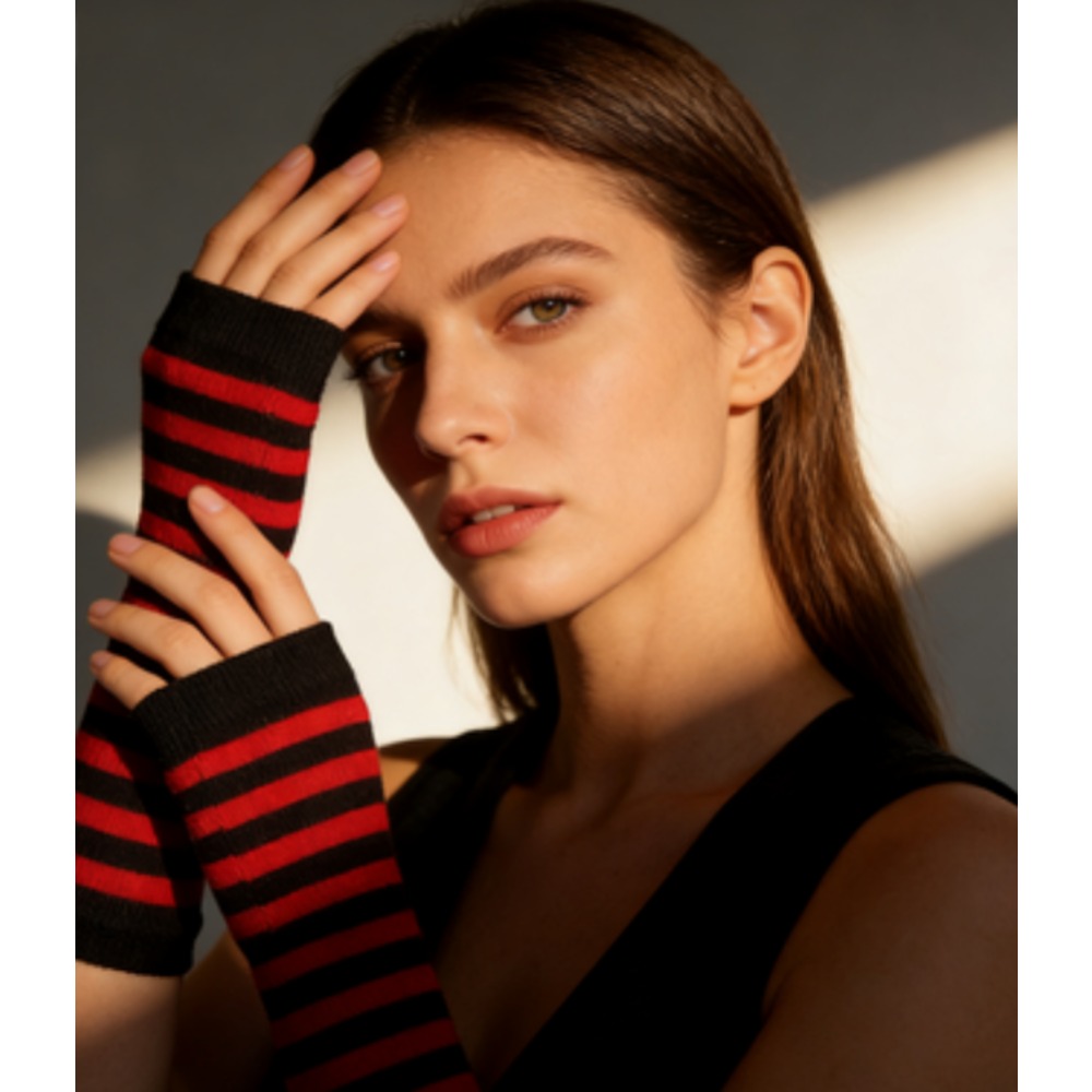 PESENAR ถุงมือไร้นิ้วลายทางสีแ - Fingerless Glove Knit บทวิจารณ์และราคา