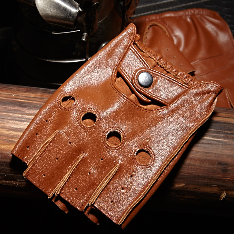 คุณภาพสูง Man's Half Finger ถุ - Leather Driving Glove บทวิจารณ์และราคา