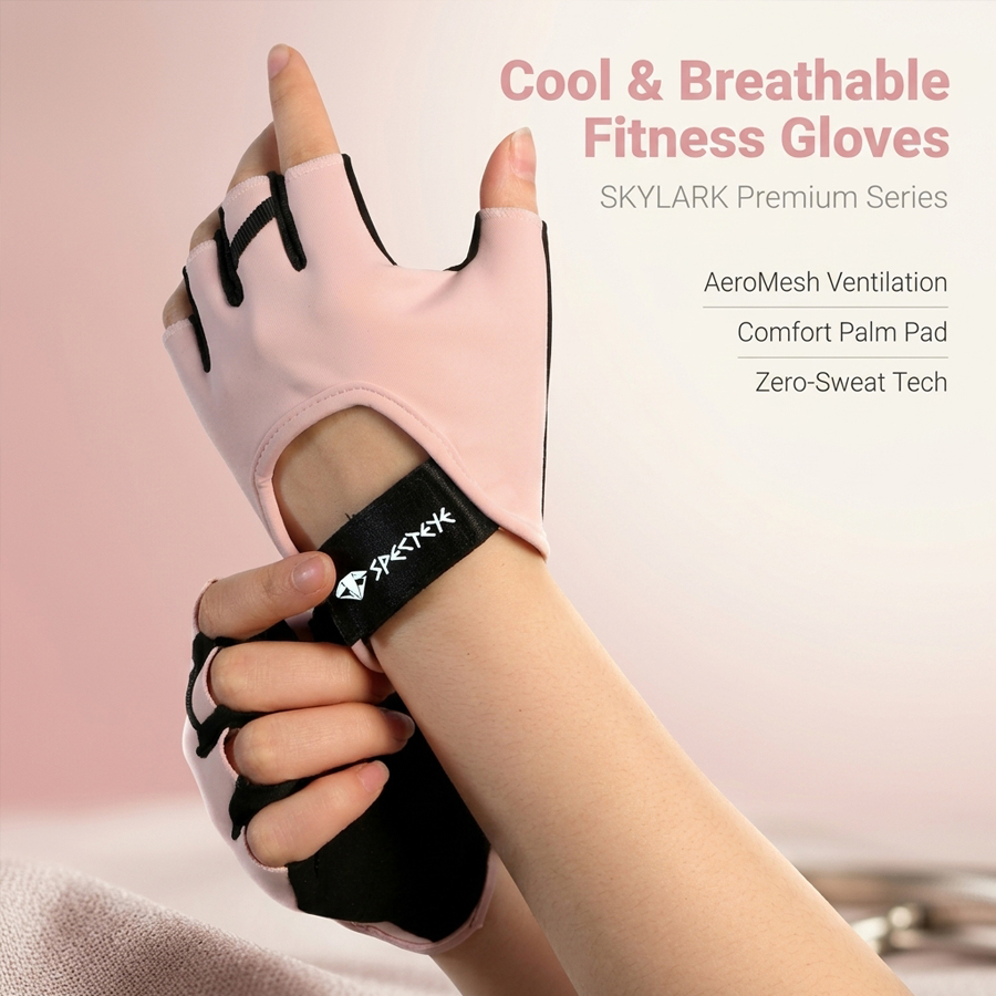 ถุงมือฟิตเนสแบบครึ่งนิ้วสีชมพู - Workout Glove Gym บทวิจารณ์และราคา