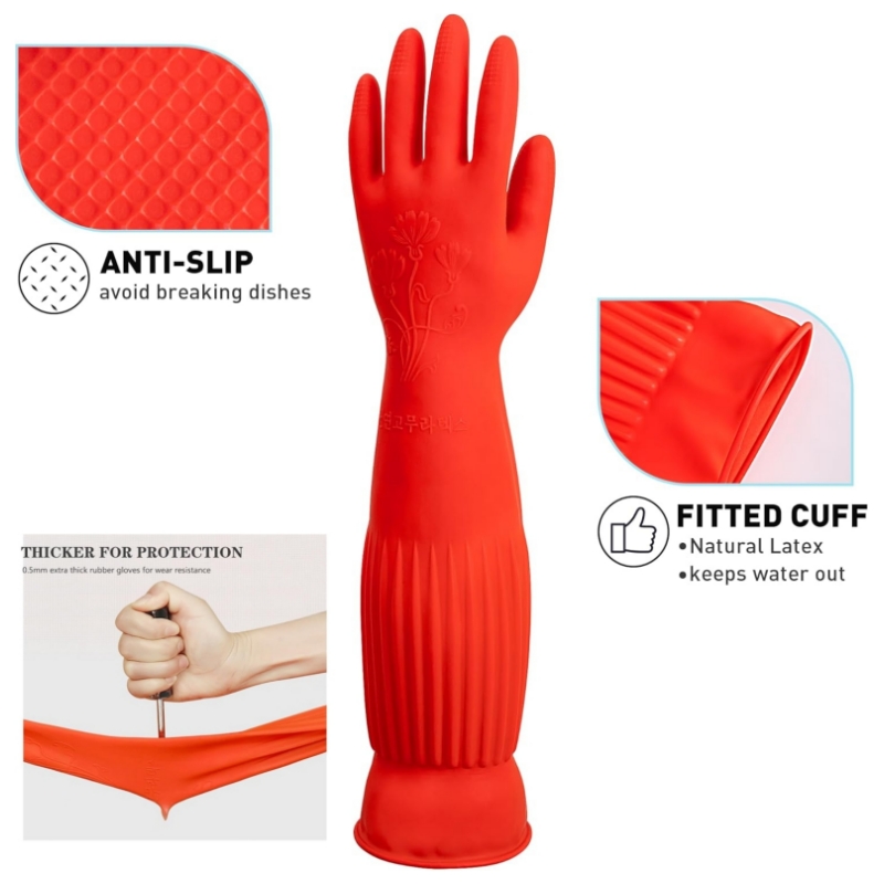 ถุงมือยางทำความสะอาดแบบยาวพิเศ - Dish Glove Rubber บทวิจารณ์และราคา